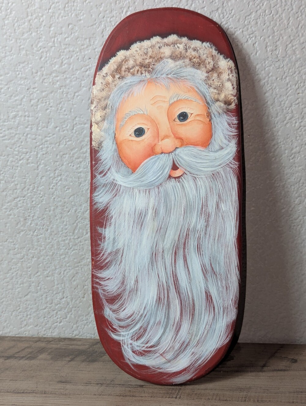 Vintage Hand Painted Wood Santa Claus Plaque - Rustic Christmas Decor